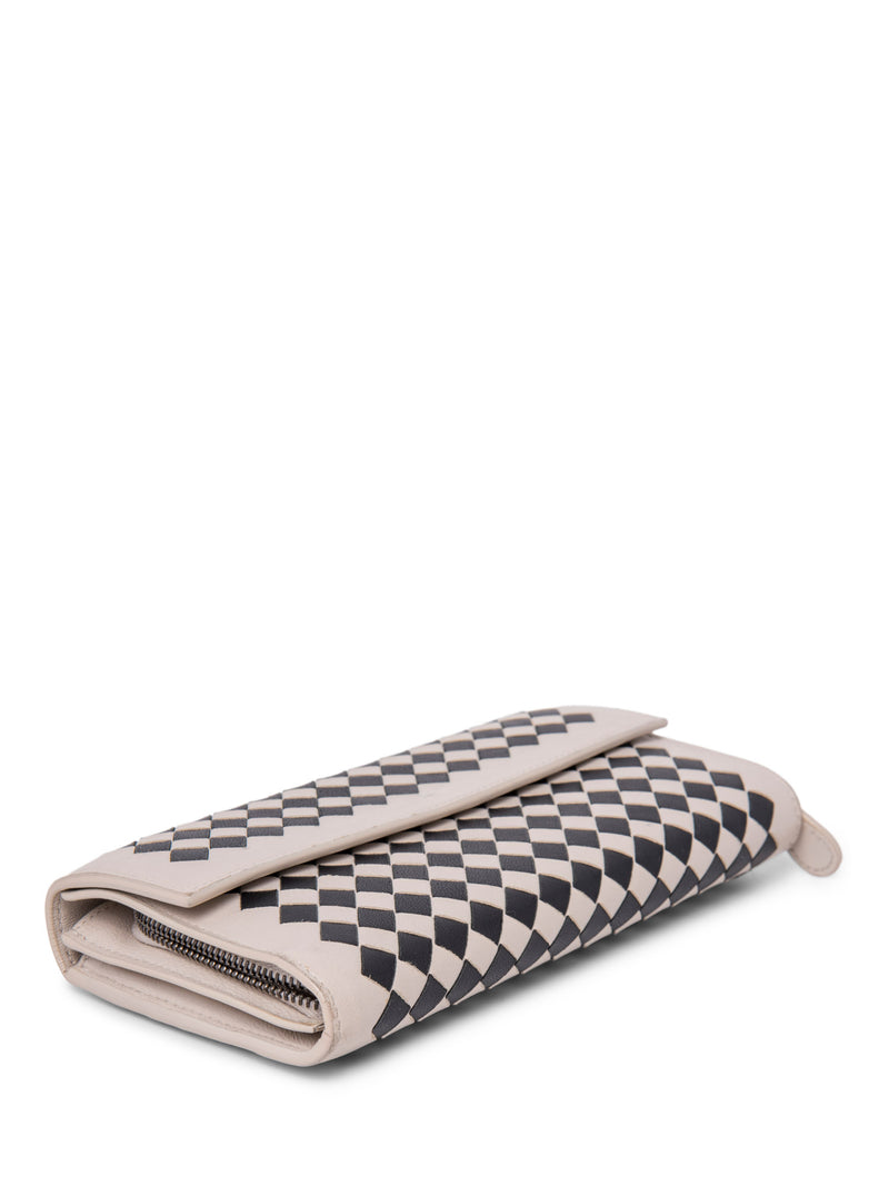 Bottega Veneta Intrecciato Leather Long Wallet Ivory Black