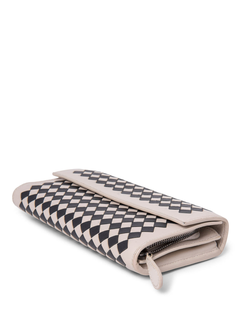 Bottega Veneta Intrecciato Leather Long Wallet Ivory Black