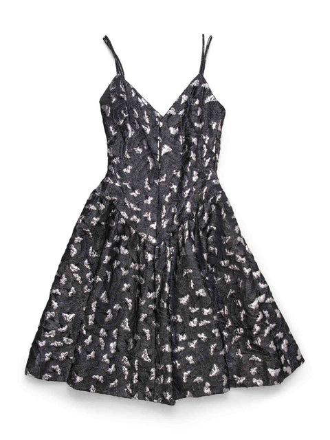 Pauline Trigere 60s Aline Pleated Midi Dress Black Silver