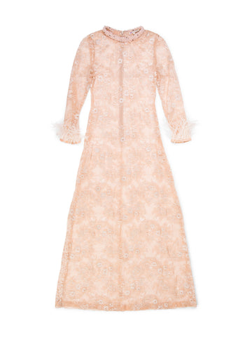 Givenchy Lace Feather Pearl Embellished Maxi Dress Blush