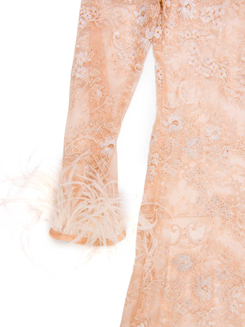 Givenchy Lace Feather Pearl Embellished Maxi Dress Blush