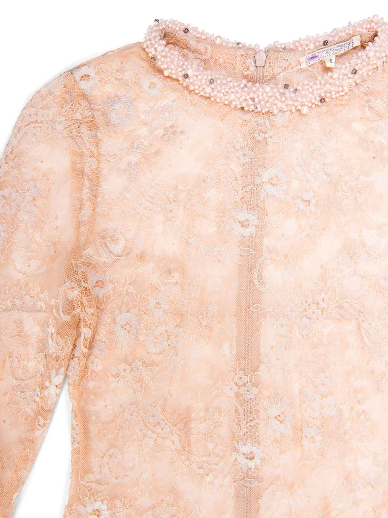 Givenchy Lace Feather Pearl Embellished Maxi Dress Blush