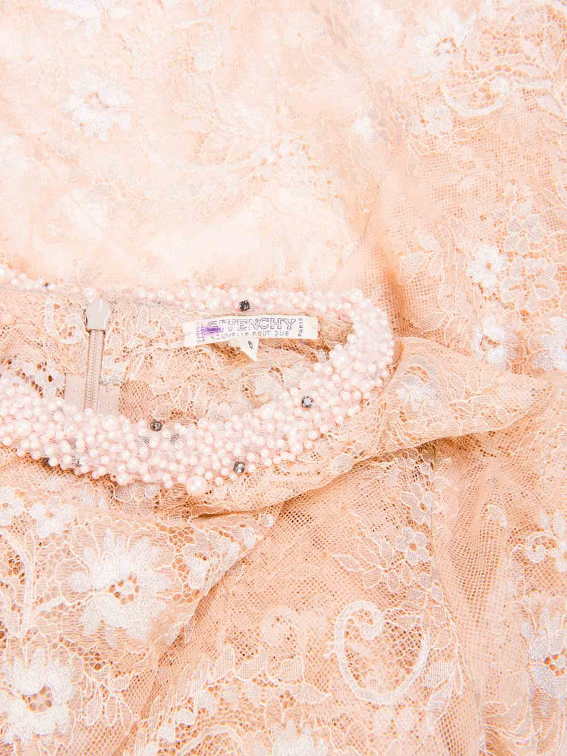 Givenchy Lace Feather Pearl Embellished Maxi Dress Blush