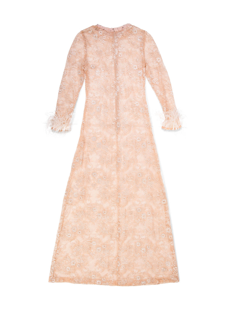 Givenchy Lace Feather Pearl Embellished Maxi Dress Blush
