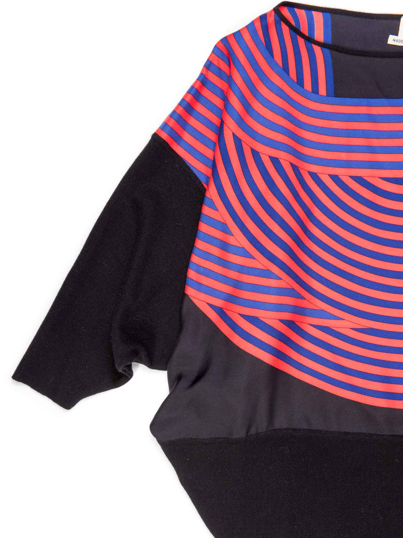 Hermes Cashmere Silk Striped Scarf Sweater Black Orange Blue