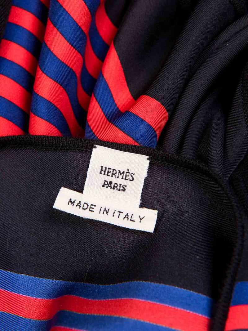 Hermes Cashmere Silk Striped Scarf Sweater Black Orange Blue
