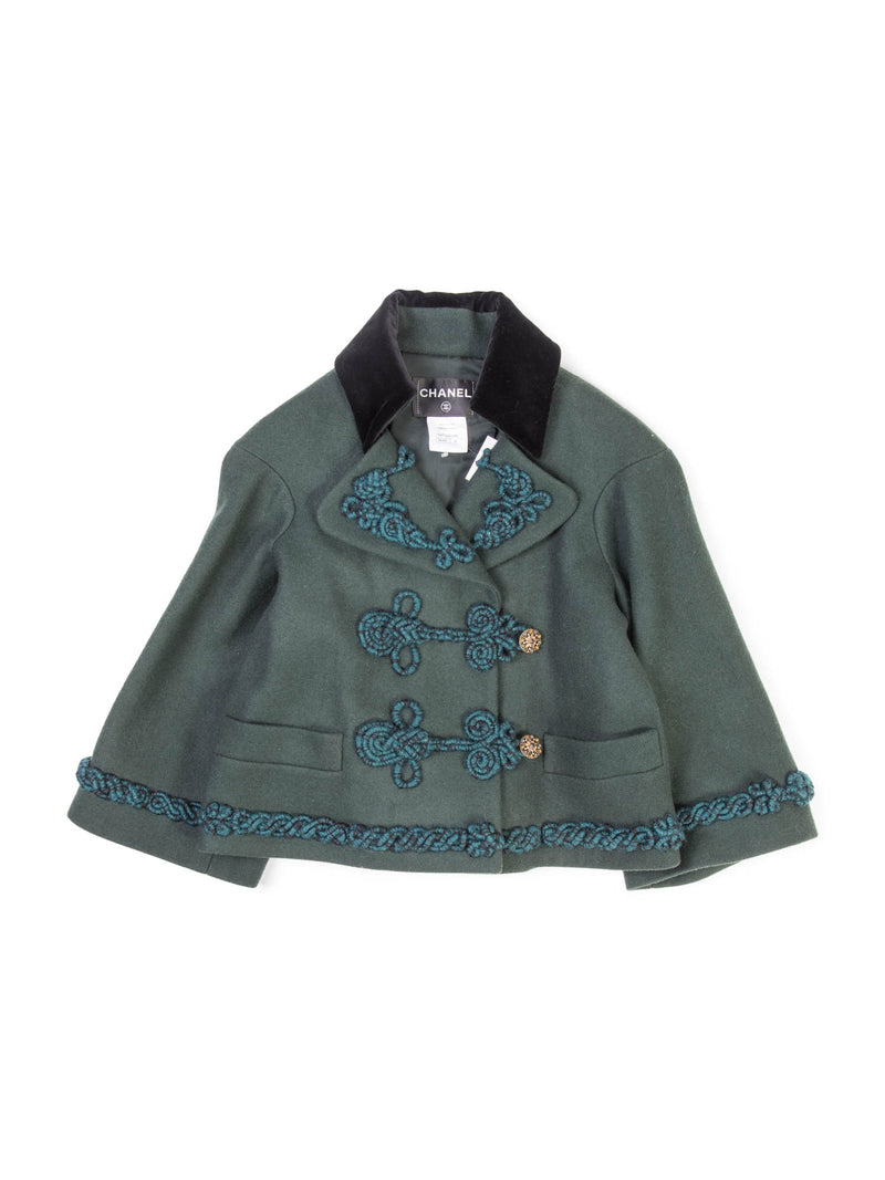 CHANEL Metier D'Art Gripoix Embroidered Wool Velvet Cape Jacket Green