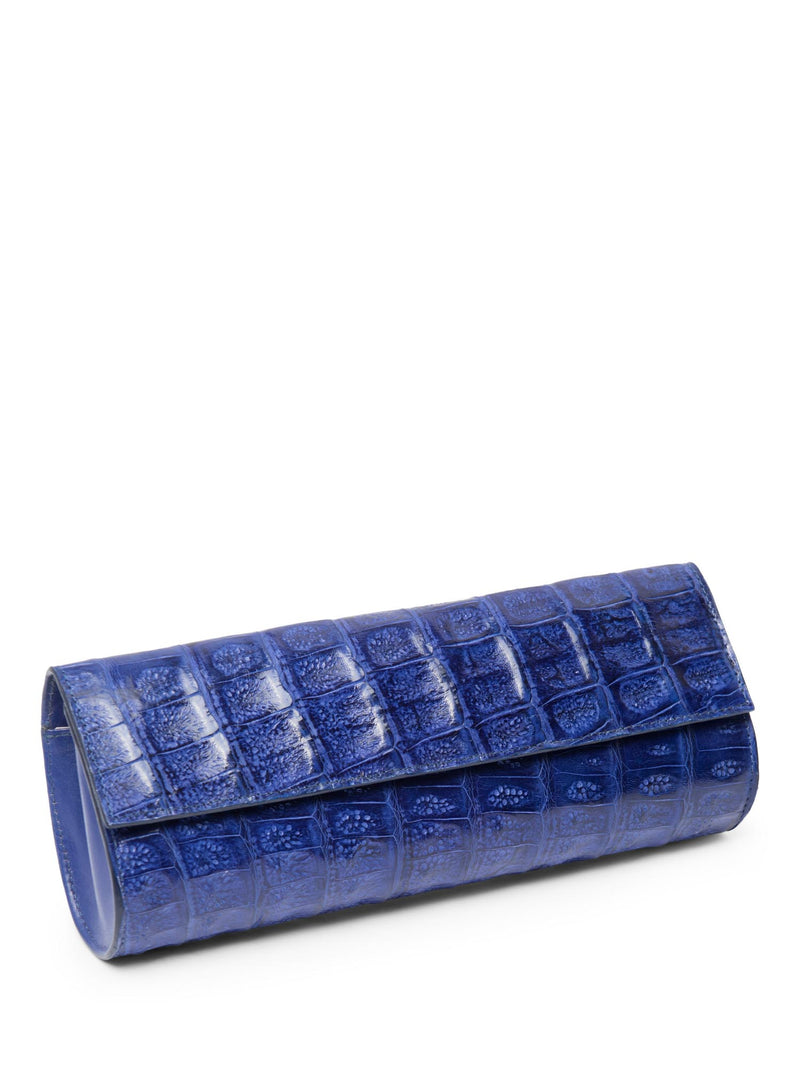 John Cole Genuine Crocodile Flap Clutch Royal Blue