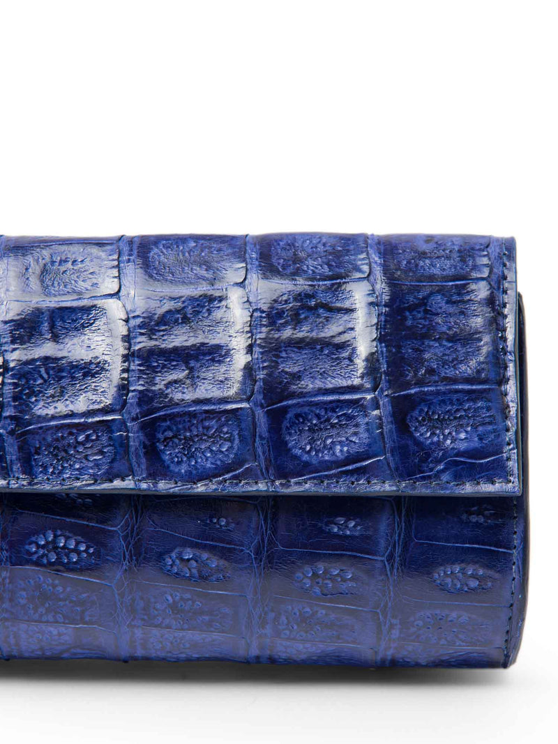 John Cole Genuine Crocodile Flap Clutch Royal Blue