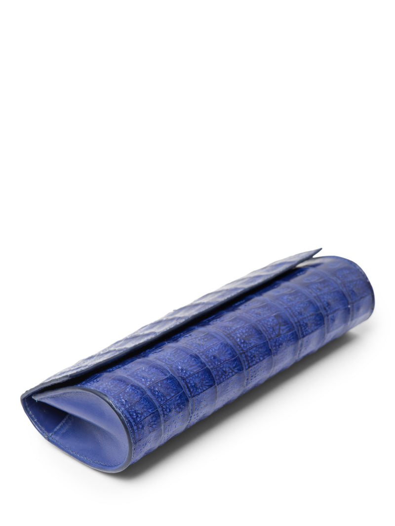 John Cole Genuine Crocodile Flap Clutch Royal Blue