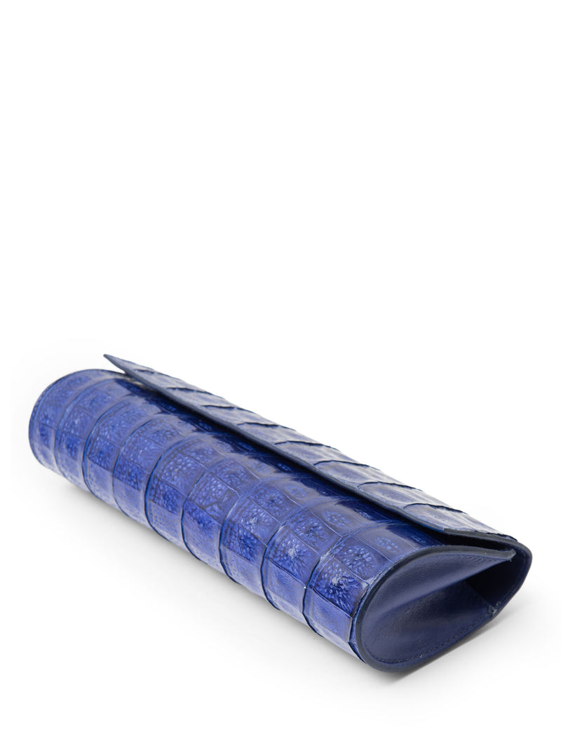 John Cole Genuine Crocodile Flap Clutch Royal Blue