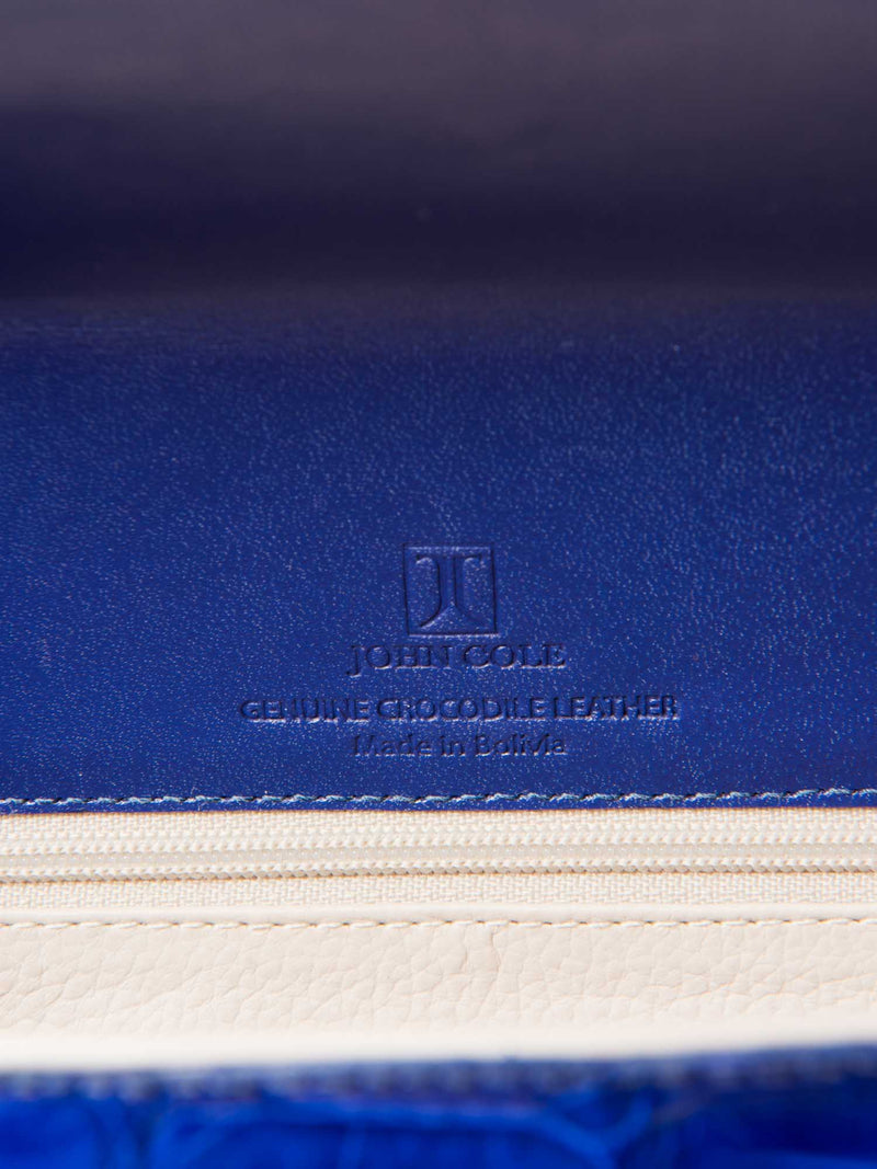 John Cole Genuine Crocodile Flap Clutch Royal Blue