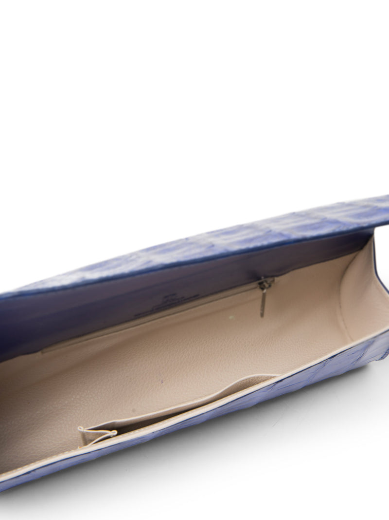 John Cole Genuine Crocodile Flap Clutch Royal Blue