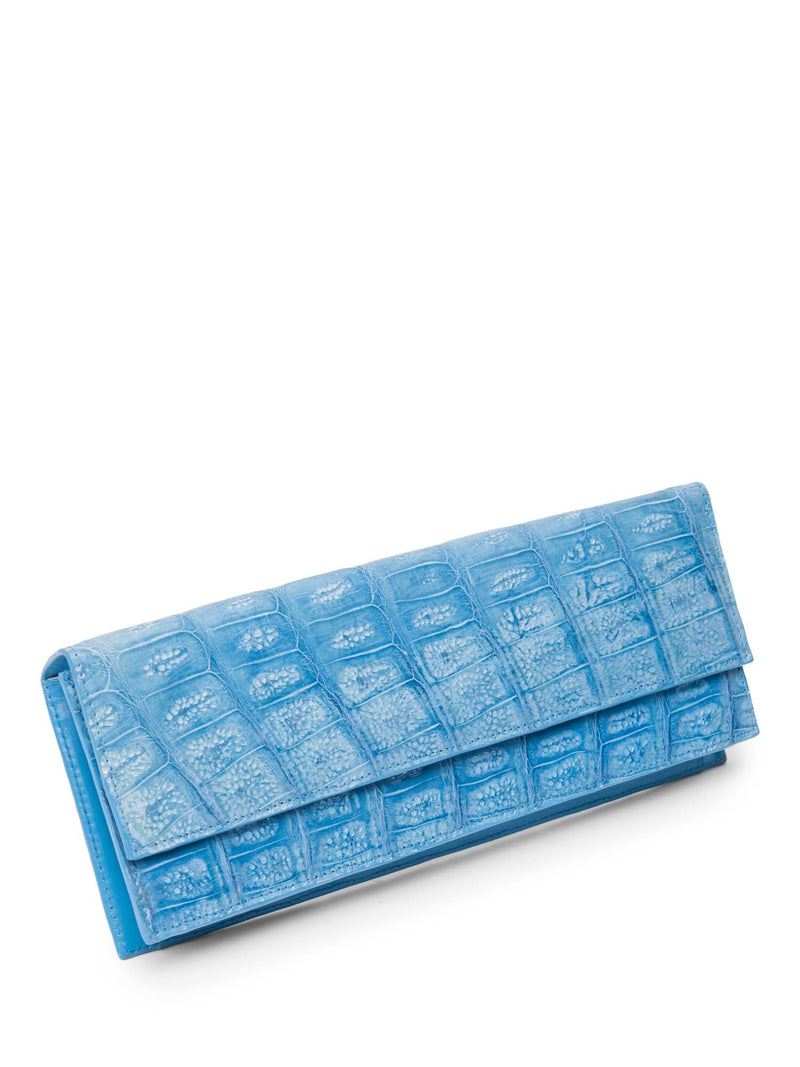 John Cole Genuine Crocodile Flap Clutch Aqua Blue