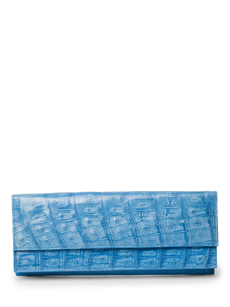 John Cole Genuine Crocodile Flap Clutch Aqua Blue