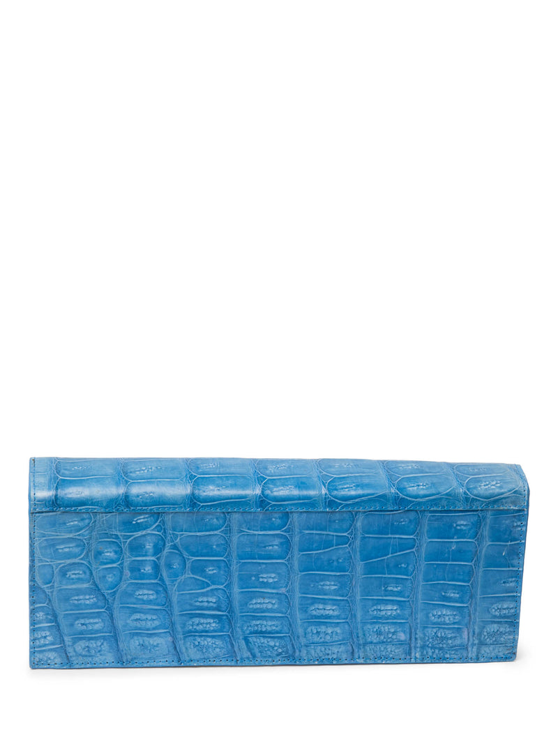 John Cole Genuine Crocodile Flap Clutch Aqua Blue