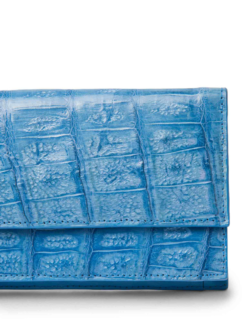 John Cole Genuine Crocodile Flap Clutch Aqua Blue