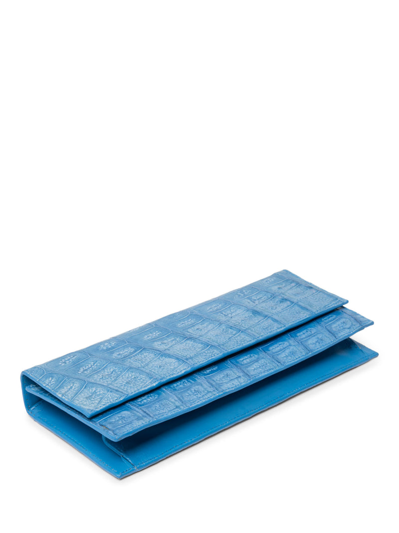 John Cole Genuine Crocodile Flap Clutch Aqua Blue