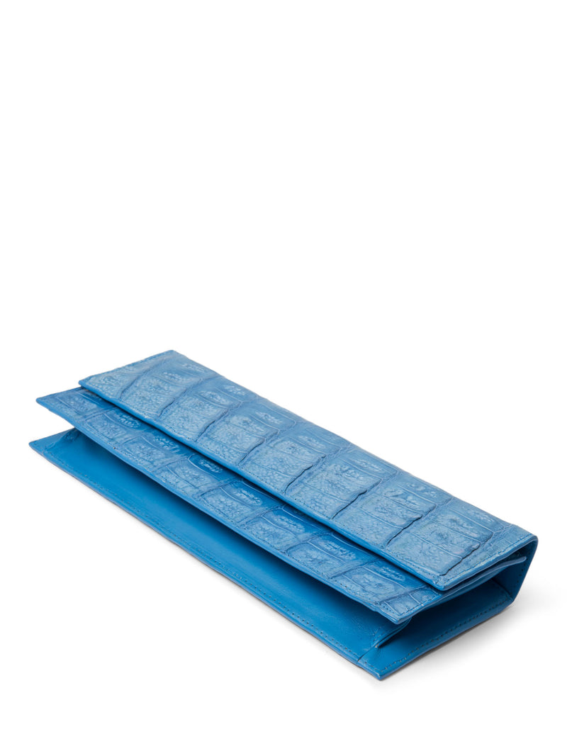 John Cole Genuine Crocodile Flap Clutch Aqua Blue