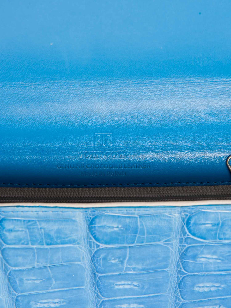 John Cole Genuine Crocodile Flap Clutch Aqua Blue