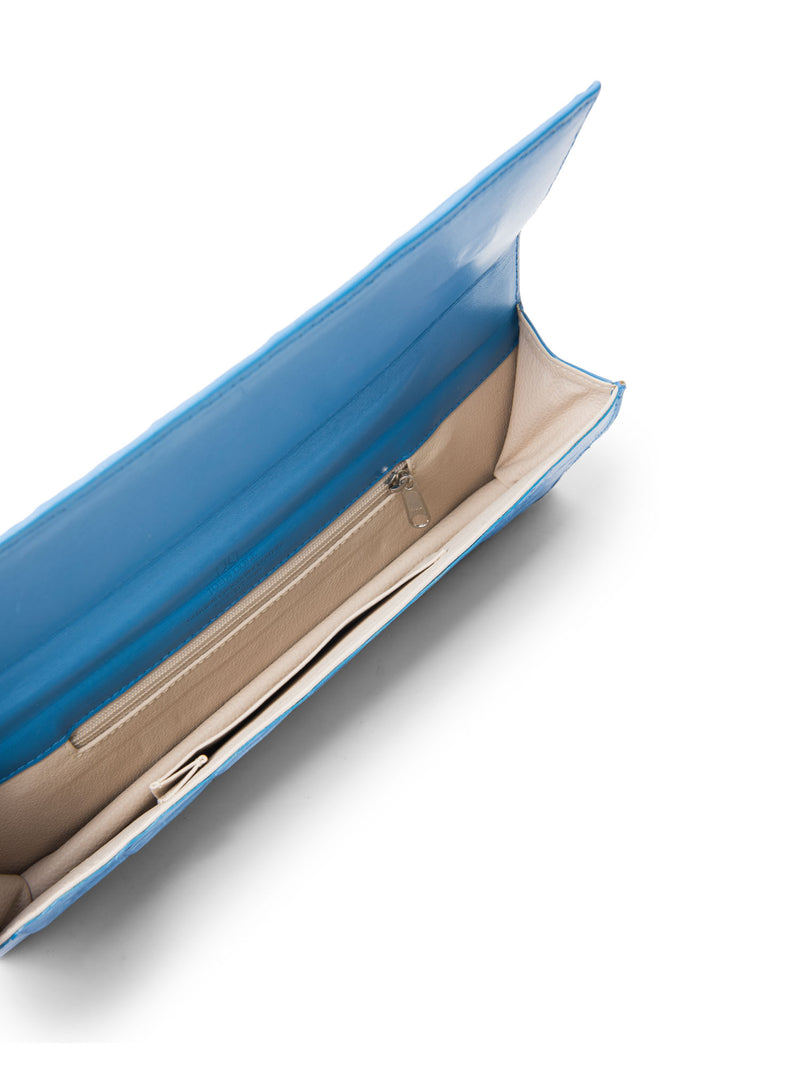 John Cole Genuine Crocodile Flap Clutch Aqua Blue