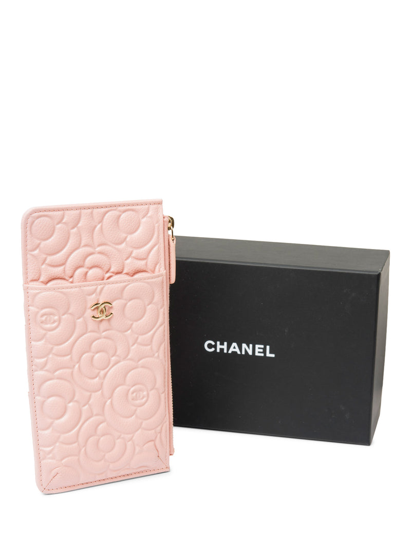CHANEL Camellia Quilted Caviar Leather iPhone Bag Clutch Pink