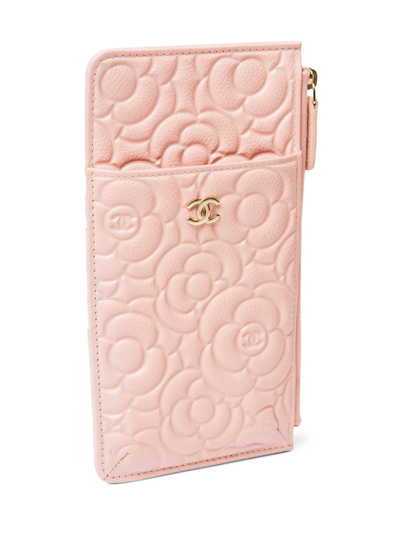 CHANEL Camellia Quilted Caviar Leather iPhone Bag Clutch Pink