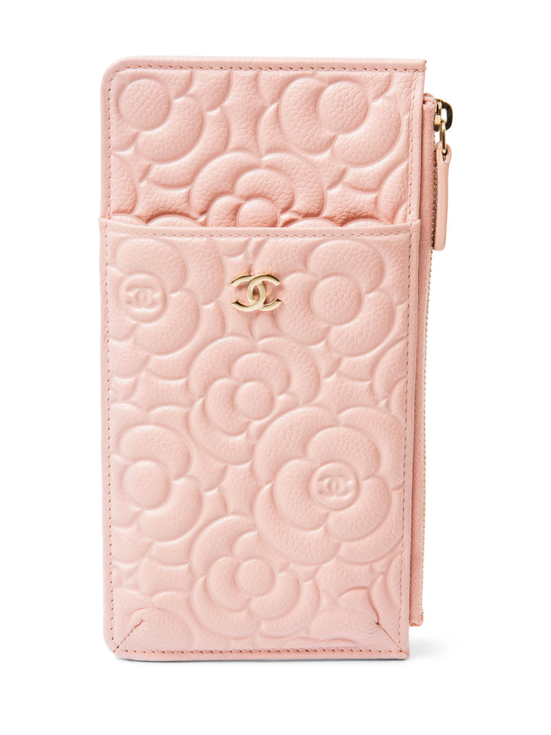CHANEL Camellia Quilted Caviar Leather iPhone Bag Clutch Pink