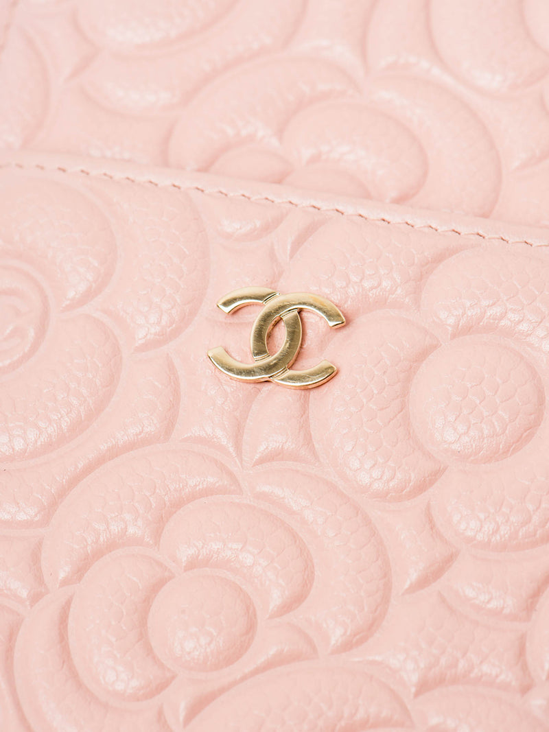 CHANEL Camellia Quilted Caviar Leather iPhone Bag Clutch Pink
