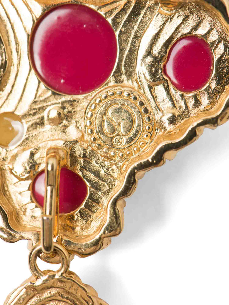 St. John Vintage 24K Gold Plated Gripoix Pearl Brooch Red