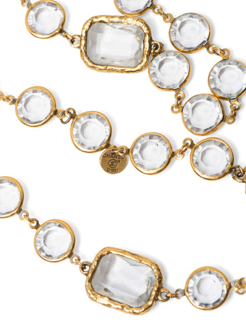 CHANEL 1981 24K Gold Plated Clear Cabochon Glass Long Necklace