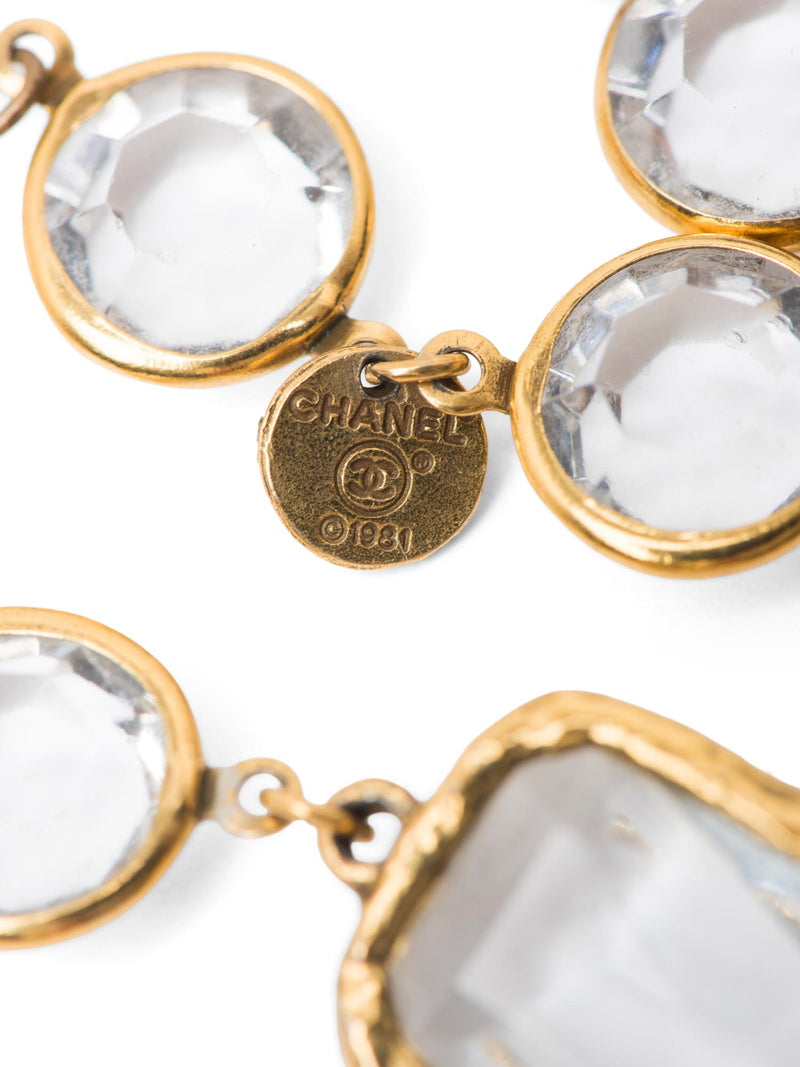 CHANEL 1981 24K Gold Plated Clear Cabochon Glass Long Necklace