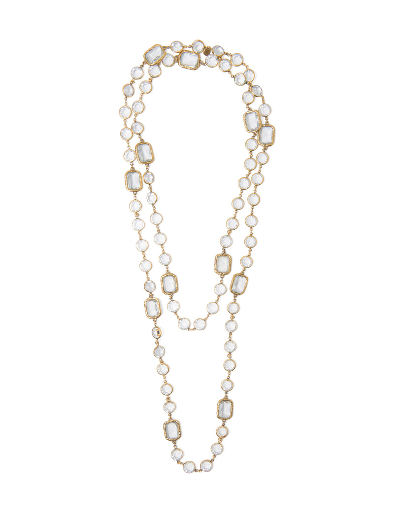 CHANEL 1981 24K Gold Plated Clear Cabochon Glass Long Necklace