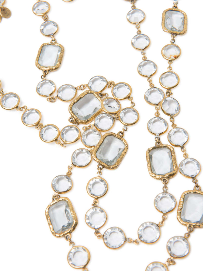 CHANEL 1981 24K Gold Plated Clear Cabochon Glass Long Necklace