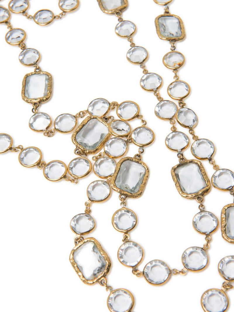 CHANEL 1981 24K Gold Plated Clear Cabochon Glass Long Necklace