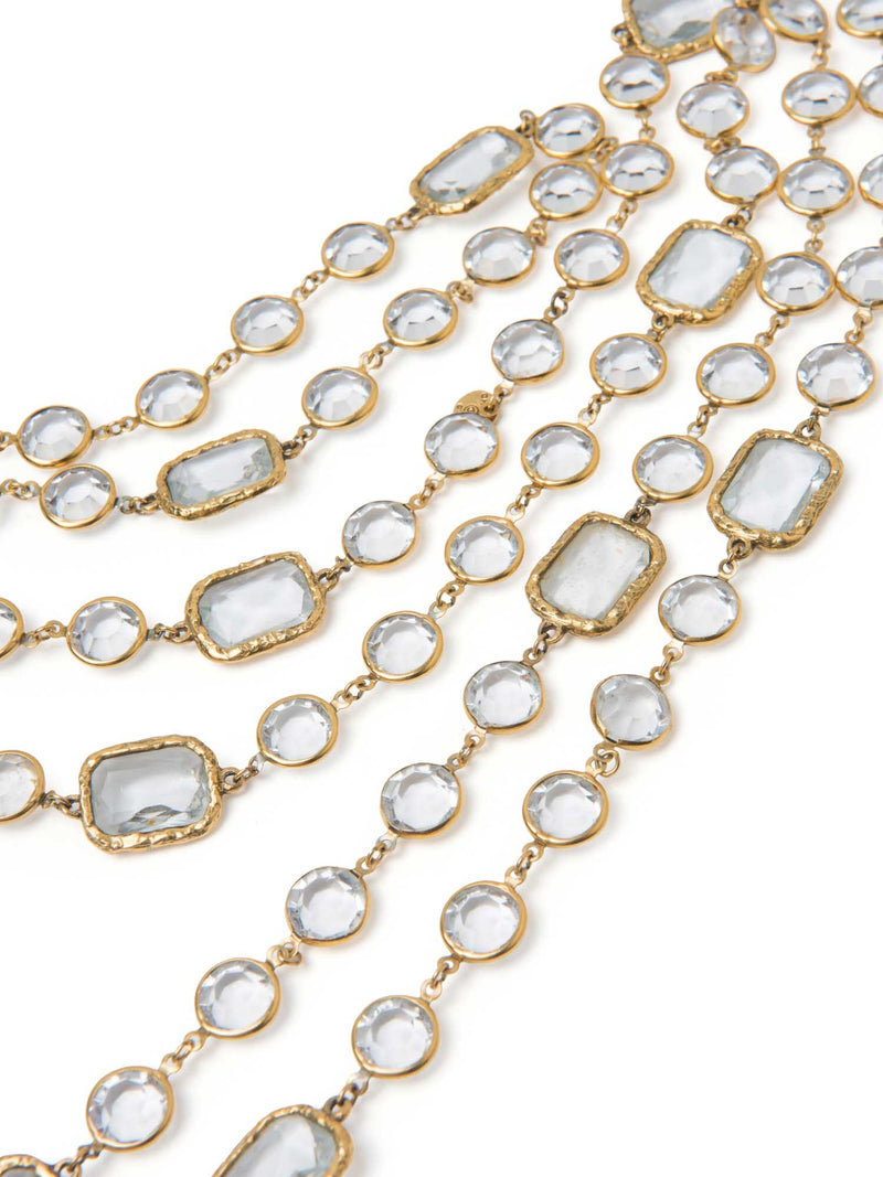 CHANEL 1981 24K Gold Plated Clear Cabochon Glass Long Necklace