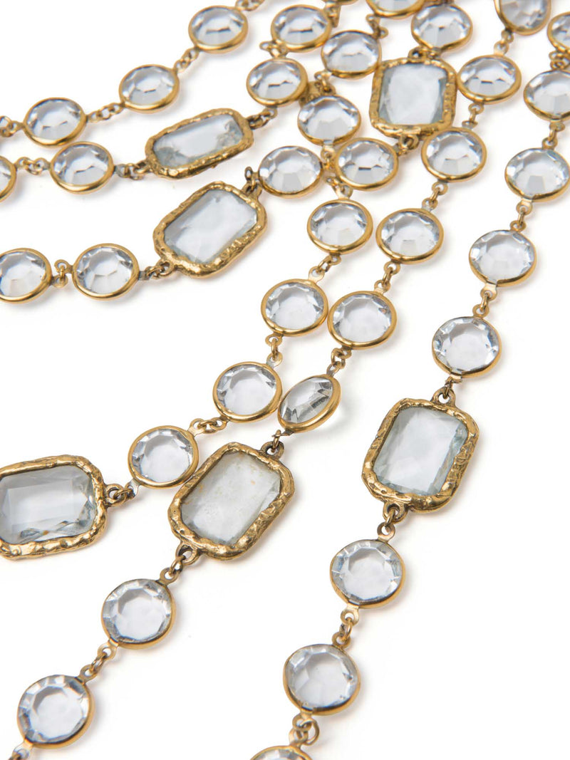 CHANEL 1981 24K Gold Plated Clear Cabochon Glass Long Necklace