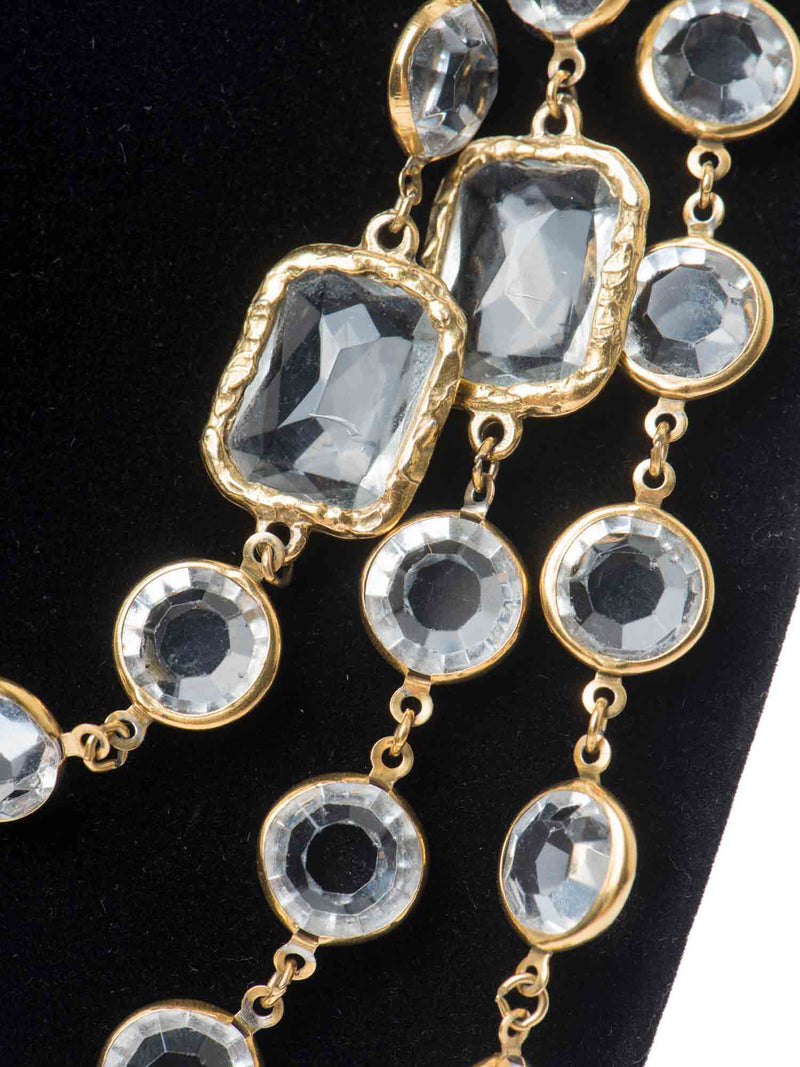 CHANEL 1981 24K Gold Plated Clear Cabochon Glass Long Necklace