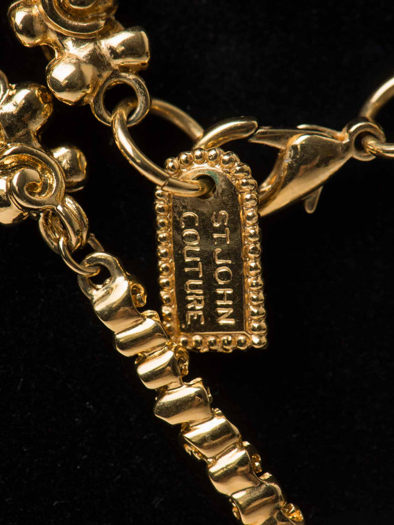 St. John Couture Gold Plated Faux Pearl Cabochon Necklace Ivory Green