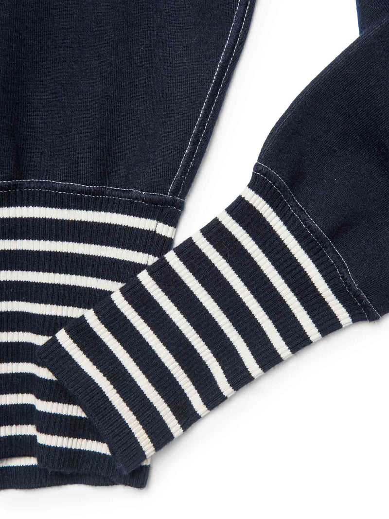 Chanel Logo Airplane Striped Turtle Neck Sweater Navy White