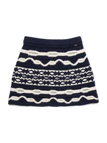 Chanel Cashmere Knitted Striped Mini Skirt Navy White