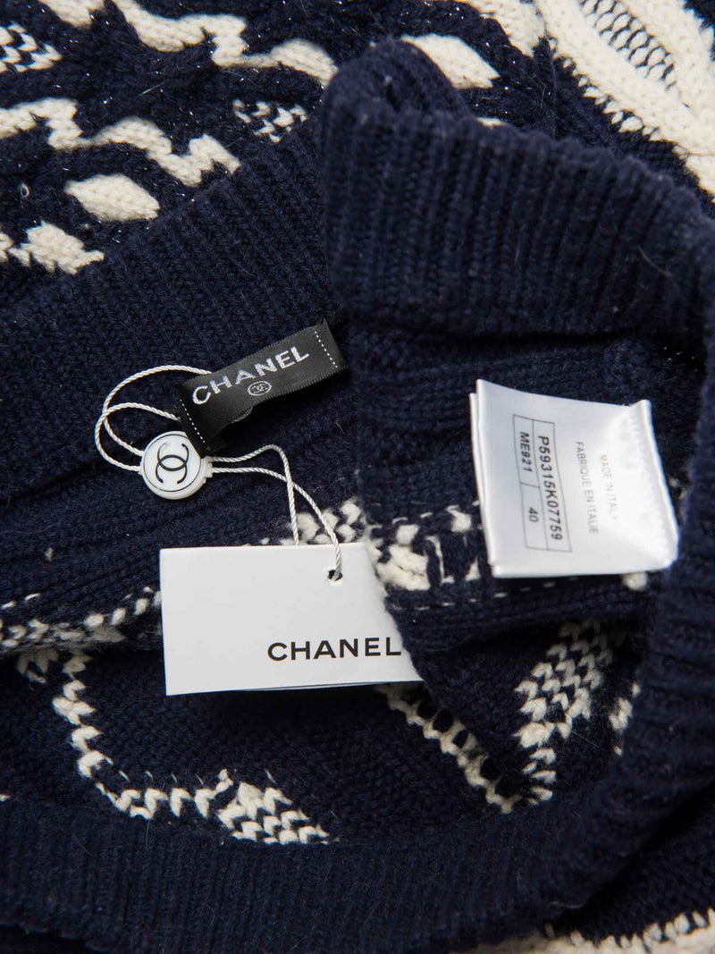 Chanel Cashmere Knitted Striped Mini Skirt Navy White