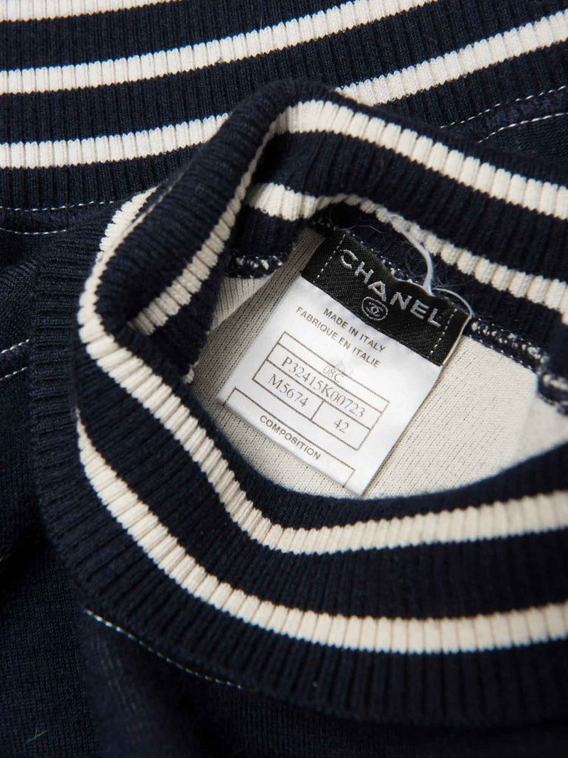 Chanel Cashmere Knitted Striped Mini Skirt Navy White