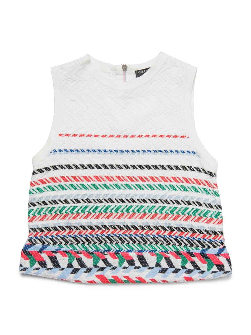 CHANEL Knitted Chevron Sweater Vest White Multicolor