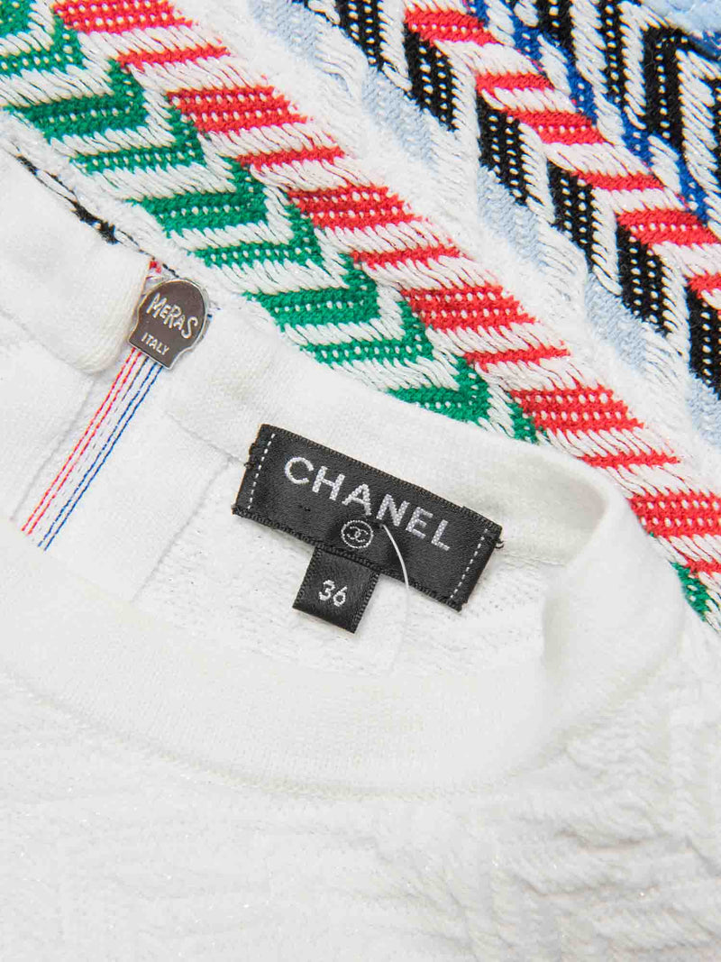 CHANEL Knitted Chevron Sweater Vest White Multicolor