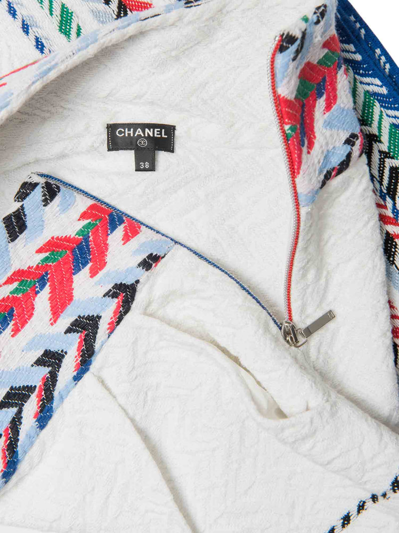 CHANEL Knitted Chevron Mini Skirt White Multicolor