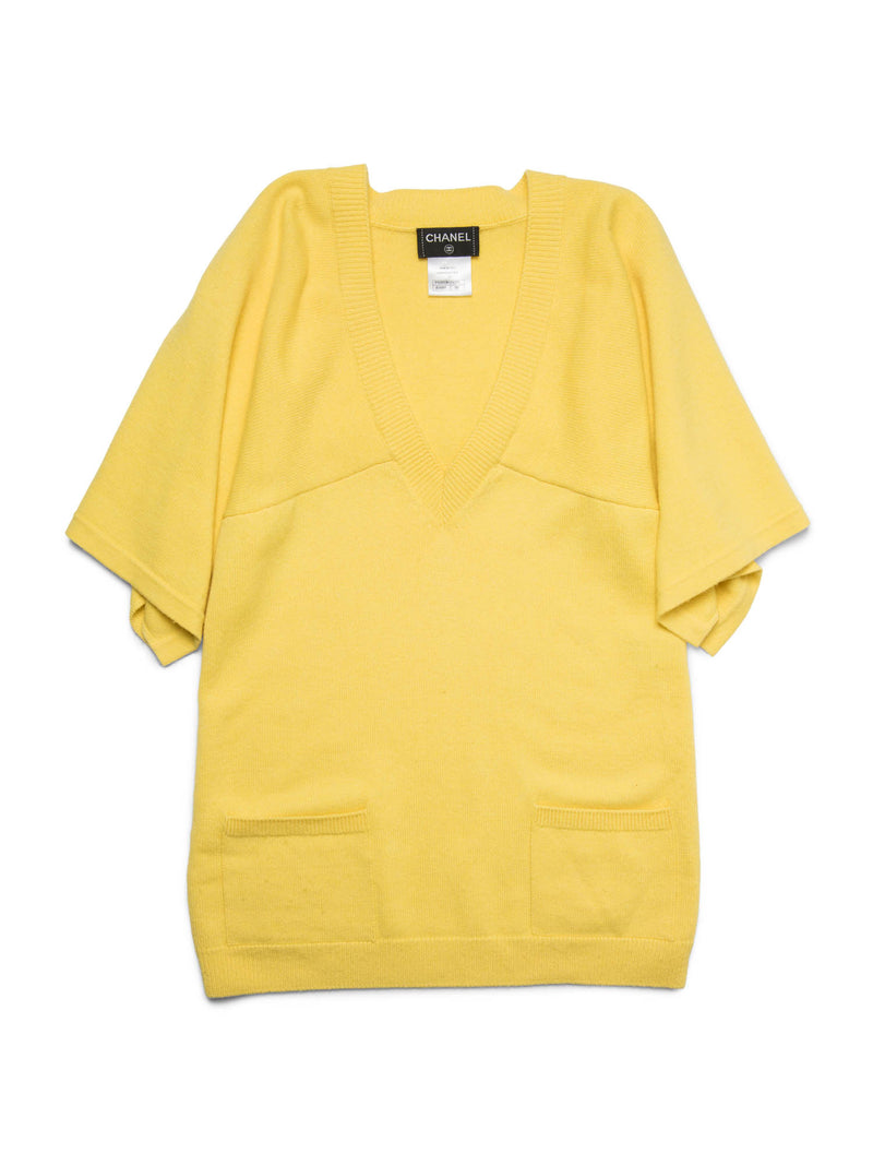 CHANEL Cashmere Knitted V-Neck Cape Sweater Yellow