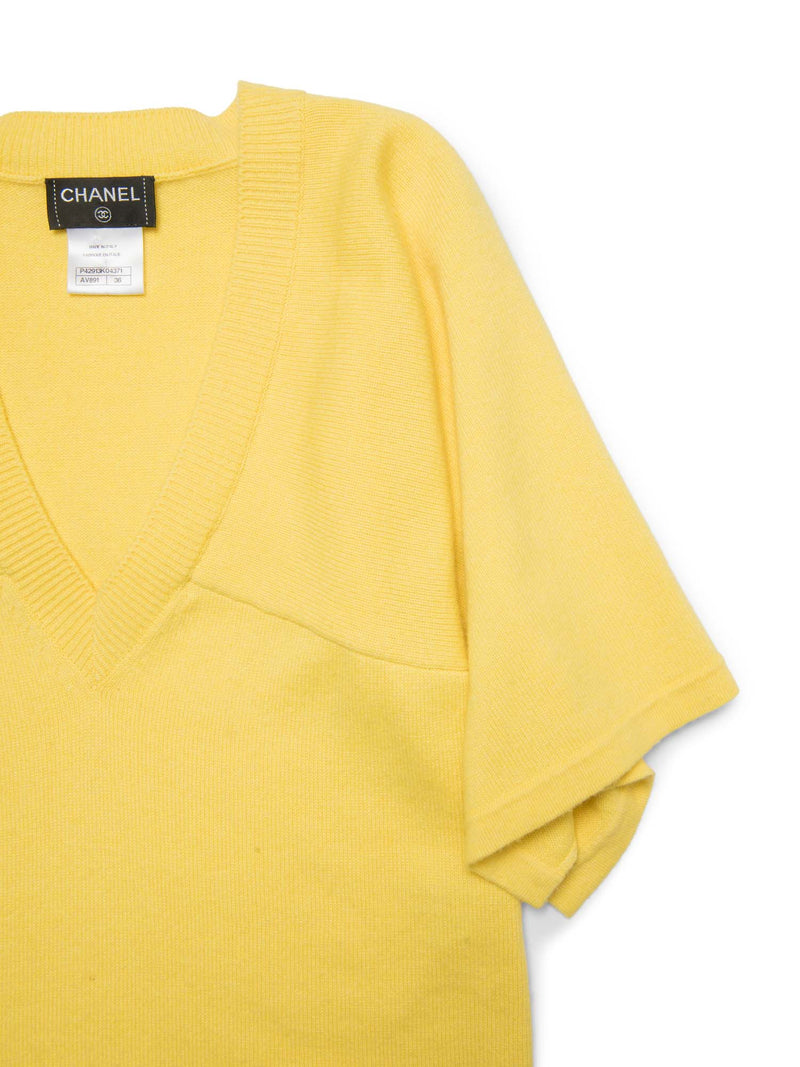 CHANEL Cashmere Knitted V-Neck Cape Sweater Yellow