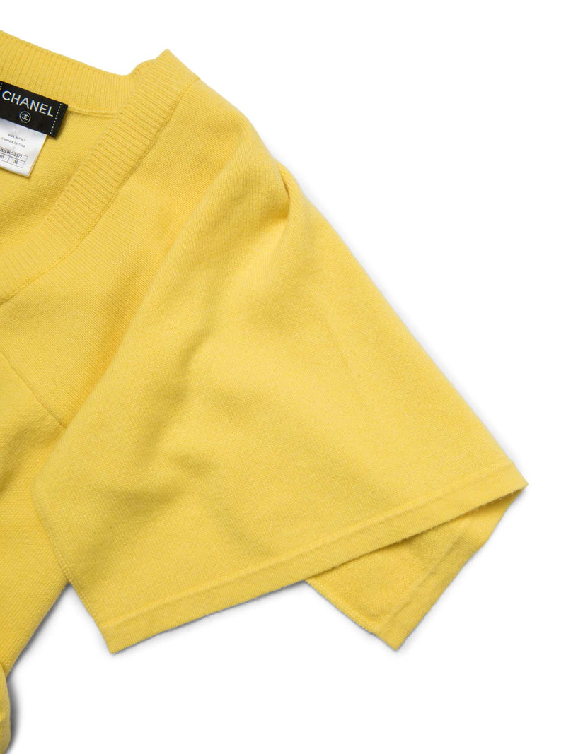 CHANEL Cashmere Knitted V-Neck Cape Sweater Yellow