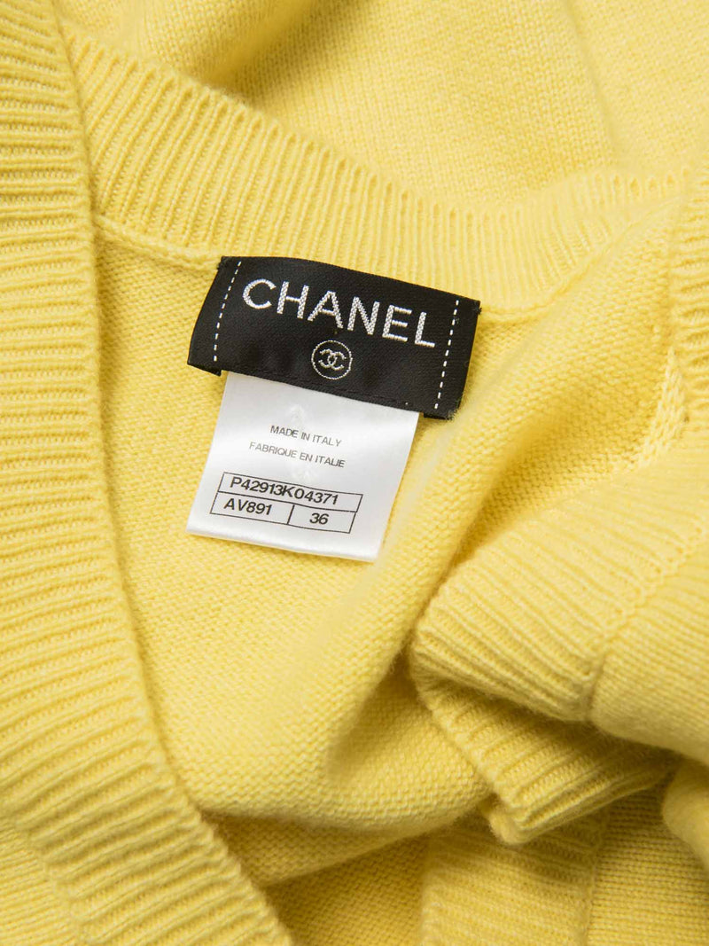 CHANEL Cashmere Knitted V-Neck Cape Sweater Yellow